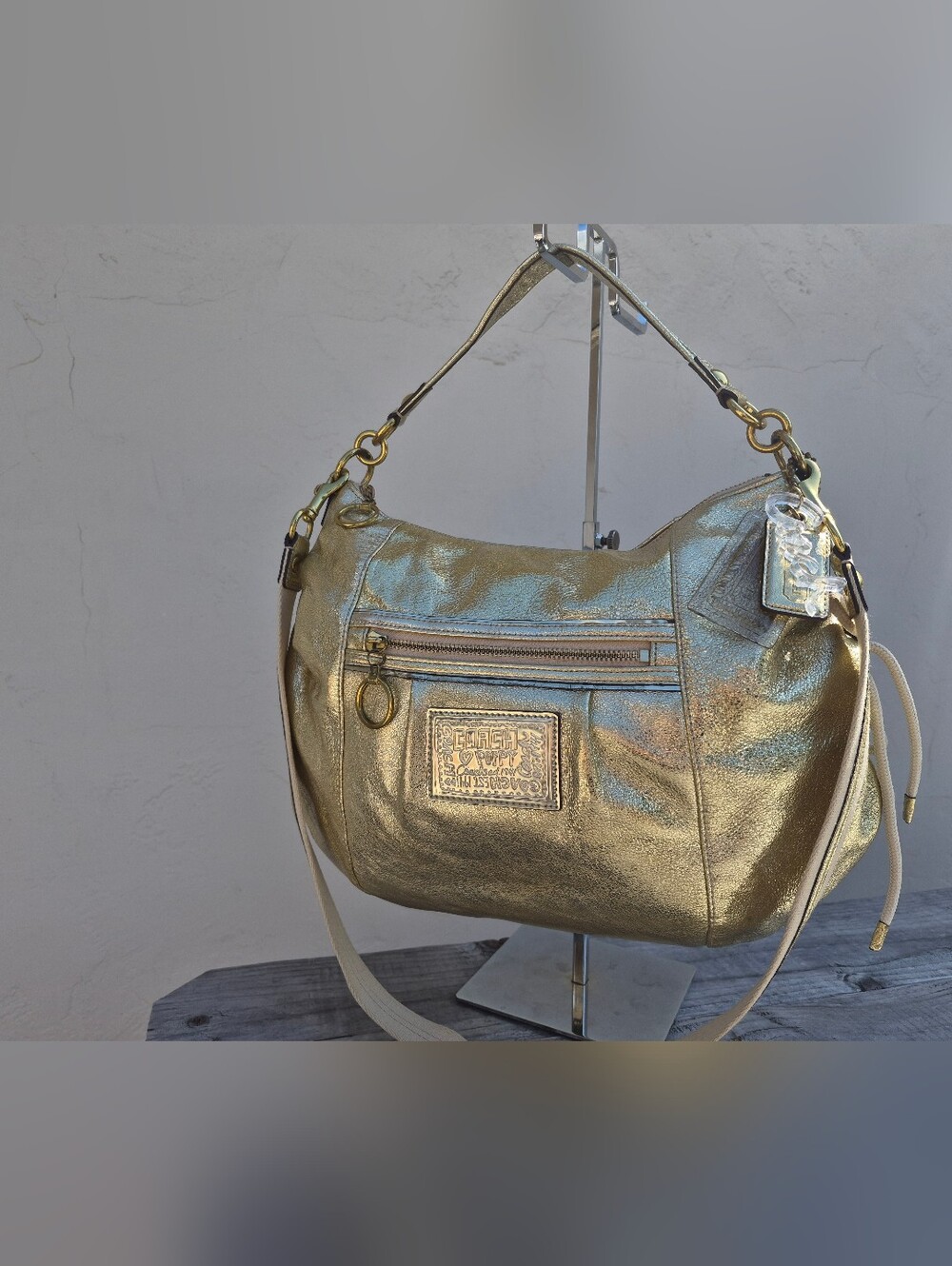 Coach Poppy "Jazzy" Hobo Crossbody Bag in Metallic Gold - Picture 4 of 16